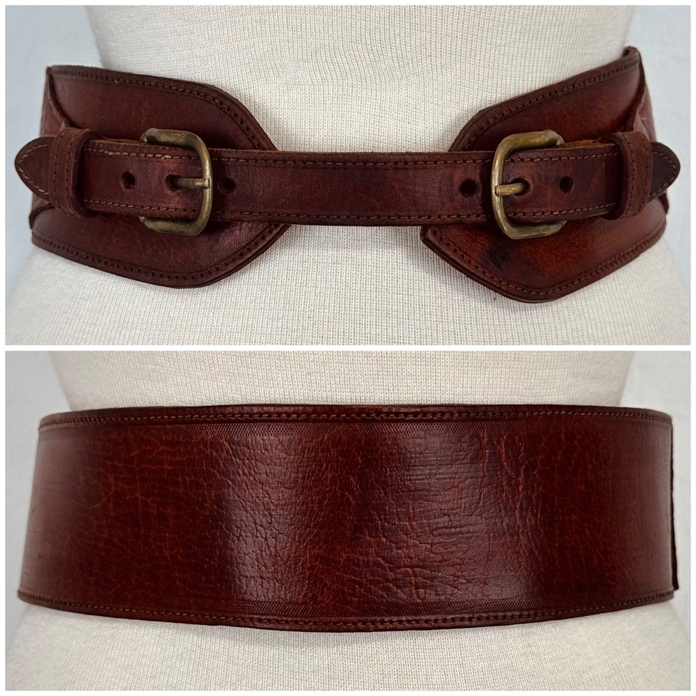 Boho Western Cottage Steampunk Wide Cinch Belt Small Brown Braided Double Buckle